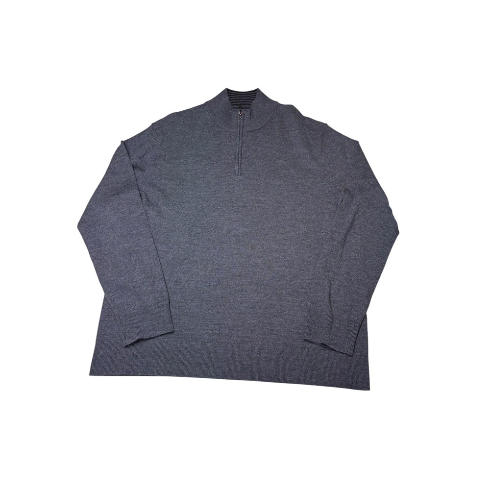 UNTUCKit Mens Large Gray 100% Extrafine Merino Wool Quarter Zip Pullover Sweater